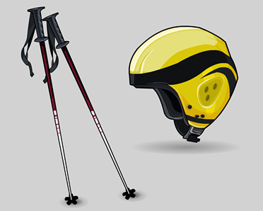 ski poles and ski helmets